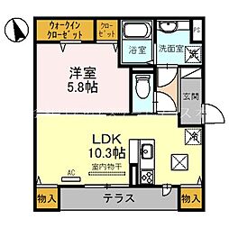 Eminence 2階1LDKの間取り