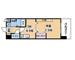 ヴェルジュ南草津II 2階1DKの間取り