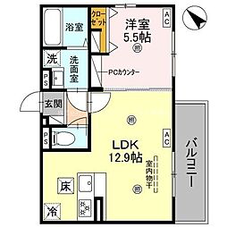 D-ROOM平井B棟 101 1階1LDKの間取り
