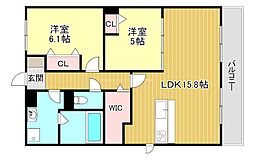 プランドールシエル 2LDKの間取図画像