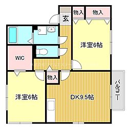 レークタウンA棟 2DKの間取図画像