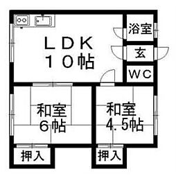 陽光マンション 1階2LDKの間取り