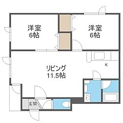 サウスヴィラB棟 2階2LDKの間取り