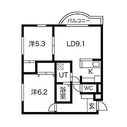 OMレジデンス札幌石山 2LDKの間取図画像