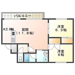 グリーンパーク真駒内 2LDKの間取図画像