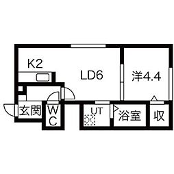 グラス 1DKの間取図画像