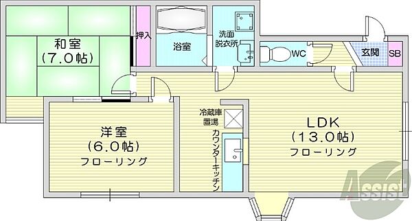 アイリス31 ｜北海道札幌市東区北三十一条東9丁目(賃貸アパート2LDK・2階・55.89㎡)の写真 その2