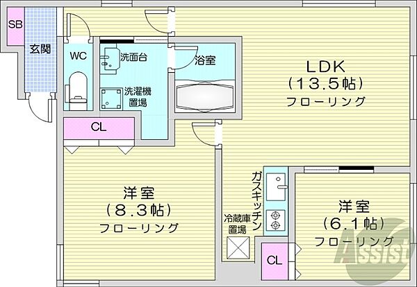 GRANAII ｜北海道札幌市北区北二十九条西11丁目(賃貸アパート2LDK・3階・59.78㎡)の写真 その2