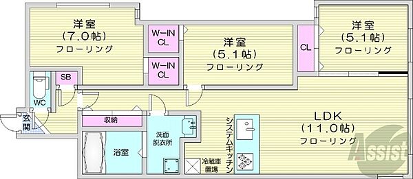 北海道札幌市中央区南十七条西11丁目(賃貸マンション3LDK・2階・70.07㎡)の写真 その2
