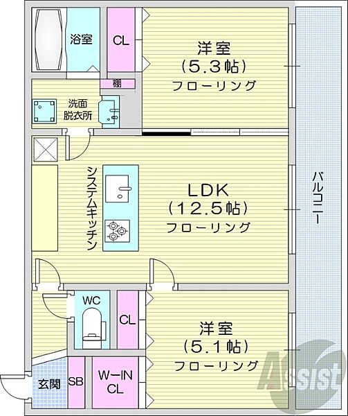 北海道札幌市中央区南十八条西8丁目(賃貸マンション2LDK・2階・55.28㎡)の写真 その2