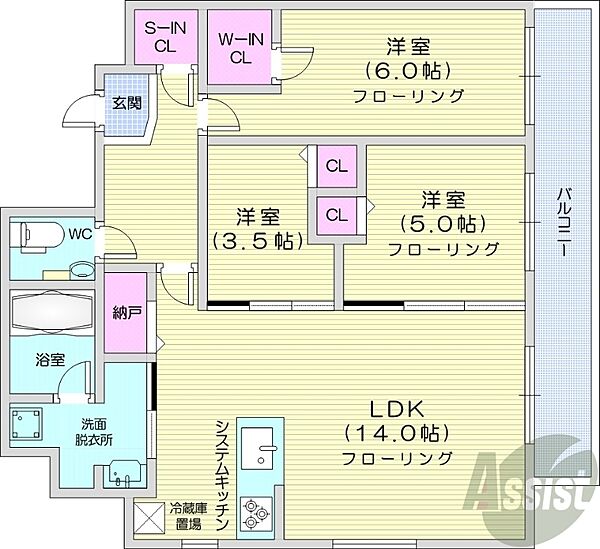 北海道札幌市中央区北一条西13丁目(賃貸マンション3LDK・2階・70.41㎡)の写真 その2