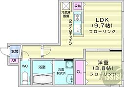 札幌市営東西線 西18丁目駅 徒歩6分の賃貸マンション 1階1LDKの間取り