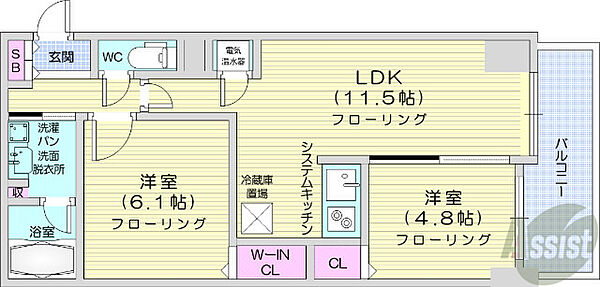 北海道札幌市中央区北三条東2丁目(賃貸マンション2LDK・14階・51.00㎡)の写真 その2