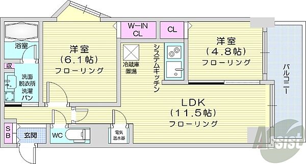 北海道札幌市中央区北三条東2丁目(賃貸マンション2LDK・11階・51.00㎡)の写真 その2