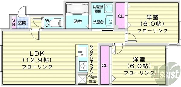 北海道札幌市東区伏古五条3丁目(賃貸アパート2LDK・1階・55.69㎡)の写真 その2