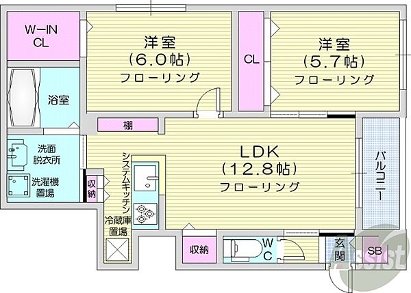 北海道札幌市中央区南十一条西23丁目(賃貸マンション2LDK・2階・60.40㎡)の写真 その2