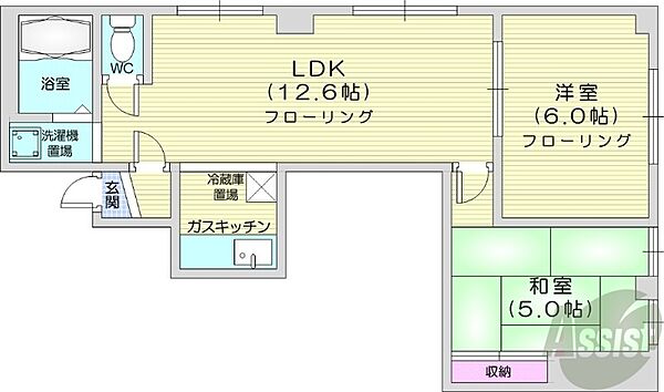北海道札幌市東区北四十三条東3丁目(賃貸アパート2LDK・4階・48.30㎡)の写真 その2
