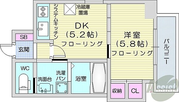 北海道札幌市東区北十六条東15丁目(賃貸マンション1DK・5階・27.14㎡)の写真 その2