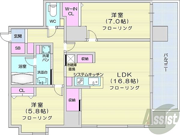 北海道札幌市中央区南二条東4丁目(賃貸マンション2LDK・5階・66.40㎡)の写真 その2