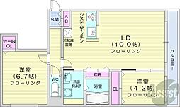 札幌市営東西線 西28丁目駅 徒歩14分の賃貸マンション 2階2LDKの間取り