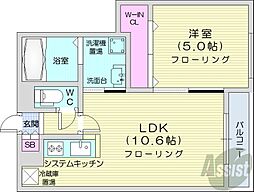 札幌市営南北線 平岸駅 徒歩7分の賃貸マンション 1階1LDKの間取り