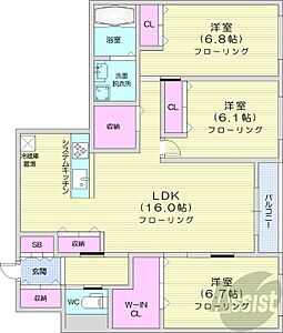 間取り：3LDK、都市ガス、エアコン、浴室乾燥機、食器洗浄乾燥機