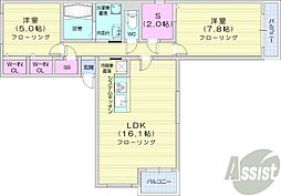 札幌市営東西線 西28丁目駅 徒歩7分の賃貸マンション 4階2LDKの間取り