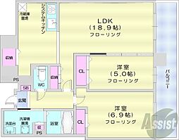 プレミスト札幌ターミナルタワー 17階2LDKの間取り