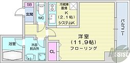 札幌市営東西線 西18丁目駅 徒歩2分の賃貸マンション 5階1Kの間取り