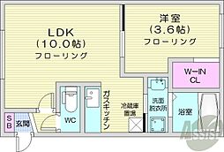 札幌市営東西線 西18丁目駅 徒歩17分の賃貸マンション 1階1LDKの間取り