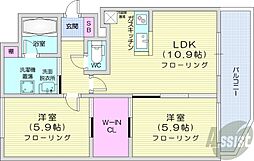 JR函館本線 桑園駅 徒歩10分の賃貸マンション 8階2LDKの間取り