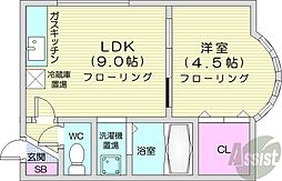 JR函館本線 桑園駅 徒歩12分の賃貸アパート 2階1LDKの間取り