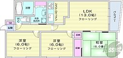 札幌市営東西線 西18丁目駅 徒歩2分の賃貸マンション 3階3LDKの間取り