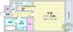 札幌市営東西線 西18丁目駅 徒歩9分の賃貸マンション 1階1Kの間取り