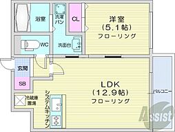 札幌市営東西線 発寒南駅 徒歩20分の賃貸マンション 4階1LDKの間取り