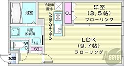 札幌市営東豊線 月寒中央駅 徒歩5分の賃貸マンション 2階1LDKの間取り