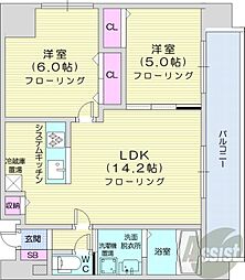札幌市営東西線 西18丁目駅 徒歩2分の賃貸マンション 7階2LDKの間取り