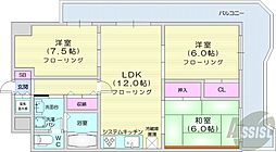 朝日プラザ偕楽園 7階3LDKの間取り