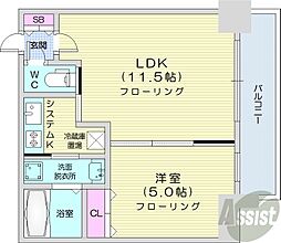 札幌市営東西線 西11丁目駅 徒歩6分の賃貸マンション 3階1LDKの間取り