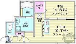 札幌市営東豊線 美園駅 徒歩4分の賃貸マンション 2階1LDKの間取り