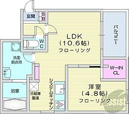 札幌市営東西線 西18丁目駅 徒歩13分の賃貸マンション 2階1LDKの間取り