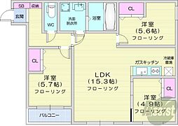 札幌市営東豊線 美園駅 徒歩10分の賃貸マンション 3階3LDKの間取り