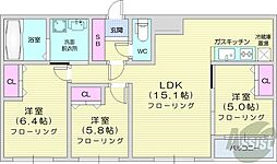 札幌市営東豊線 美園駅 徒歩10分の賃貸マンション 5階3LDKの間取り