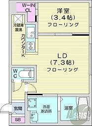 札幌市営東豊線 福住駅 徒歩9分の賃貸マンション 2階1LDKの間取り