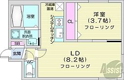 札幌市営東豊線 福住駅 徒歩9分の賃貸マンション 1階1LDKの間取り