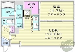 札幌市営東西線 菊水駅 徒歩5分の賃貸マンション 4階1LDKの間取り