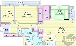 札幌市営東西線 円山公園駅 徒歩4分の賃貸マンション 8階3LDKの間取り