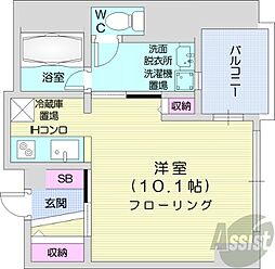 札幌市営東西線 バスセンター前駅 徒歩1分の賃貸マンション 11階ワンルームの間取り