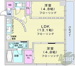 コローレ知事公館前 5階2LDKの間取り