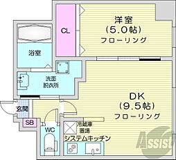 札幌市営東西線 西28丁目駅 徒歩13分の賃貸マンション 5階1LDKの間取り